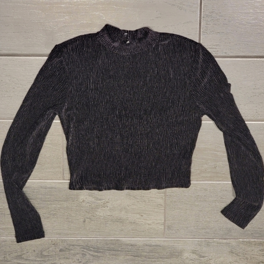 SHEIN Black Ribbed Mock Neck Long Sleeve Crop Top
